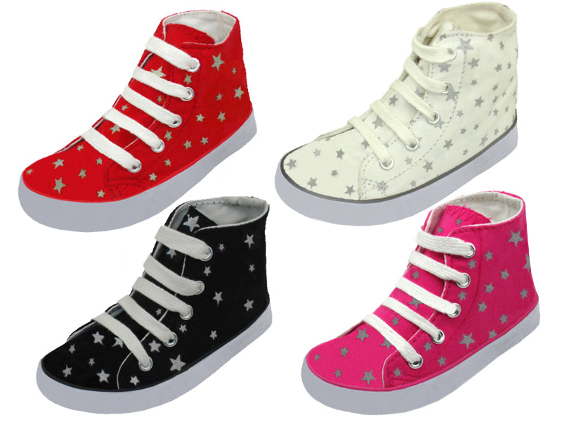 BB648 - Wholesale Toddler's Lace Up Hightop Star Printed Canvas Shoes