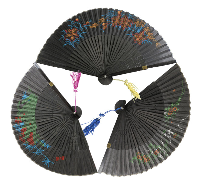 G412-B - Wholesale 12" Bamboo Silk Hand Fans with Flower Printed