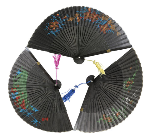 G412-B - Wholesale 12" Bamboo Silk Hand Fans with Flower Printed