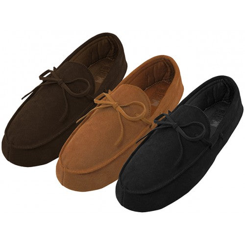 M080004 - Men's Leather Upper Moccasins Insulated House Slippers
