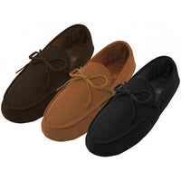 M080004 - Men's Leather Upper Moccasins Insulated House Slippers