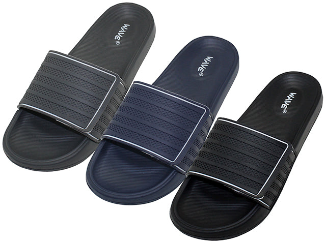 M2070 - Wholesale Men's "Wave" Velcro Sandals (Assortment: Grey, Blue & Black)