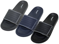 M2070 - Wholesale Men's "Wave" Velcro Sandals (Assortment: Grey, Blue & Black)