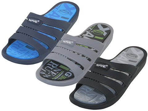 M7755 - Wholesale Men's "Wave" Soft Rubber Shower Slides Sandals