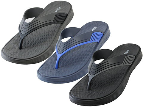 M8812 - Wholesale Men's "Wave" Thong Sandals (Assortment: Grey, Blue & Black)