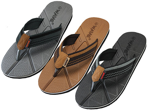 M8867 - Wholesale Men's "Wave" Thong Sandals (Assortment: Gray, Brown & Black)