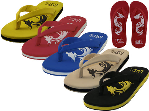 M9935 - Wholesale Men's " Easy USA " Comfortable Dragon Embossed Upper Thong Sandals