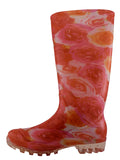 RB-29 - Wholesale Women's "Easy USA" 13½ Inches Super Soft Rubber Rain Boots Pink & White Print (RB-29) RB-29-5TO10