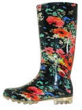 RB-42 - Wholesale Women's "Easy USA" Super Soft Rubber Rain Boot Black/Floral Print (RB-42) RB-42-5TO10