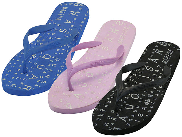S1230-L - Wholesale Women's Letter Print in Sole Rubber Flip Flop