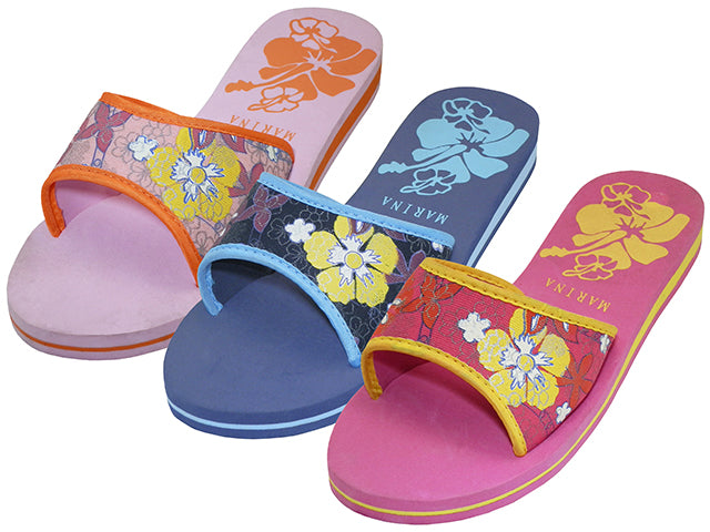 S1250-L - Wholesale Women's Floral Print Slide Slippers
