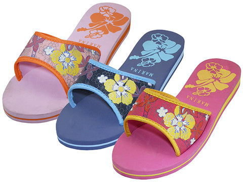 S1250-L - Wholesale Women's Floral Print Slide Slippers