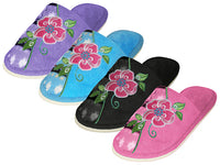 S1505 - Wholesale Women's "Easy USA" Satin Upper Open Toe with Embroidered Floral House Slippers