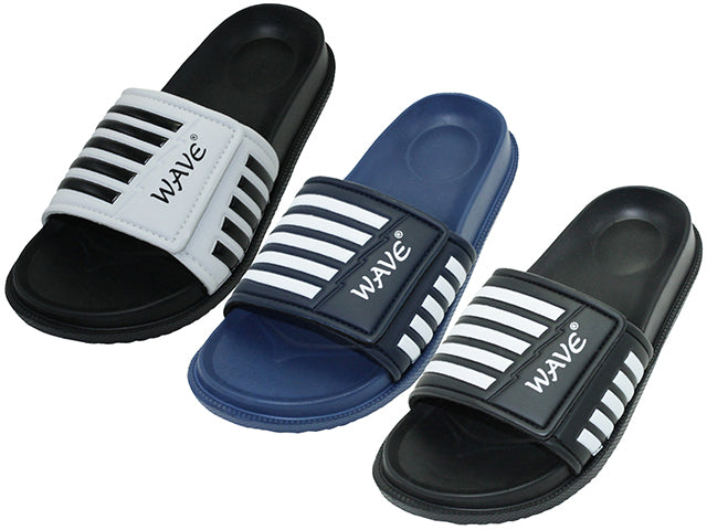 S2060-B - Wholesale Big Boy's "Easy USA" Velcro Upper with Black/White Stripe Upper Slide Sandal