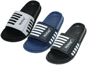 S2060-B - Wholesale Big Boy's "Easy USA" Velcro Upper with Black/White Stripe Upper Slide Sandal