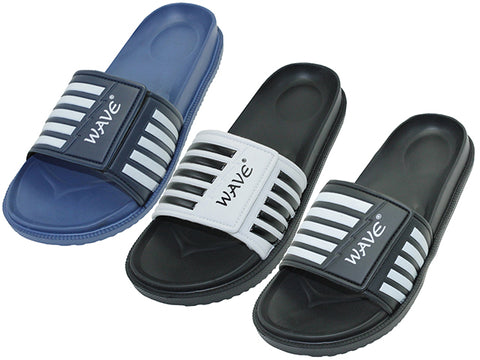 S2060M - Wholesale Men's "Easy USA" Velcro Upper with Black/White Stripe Upper Slide Sandal