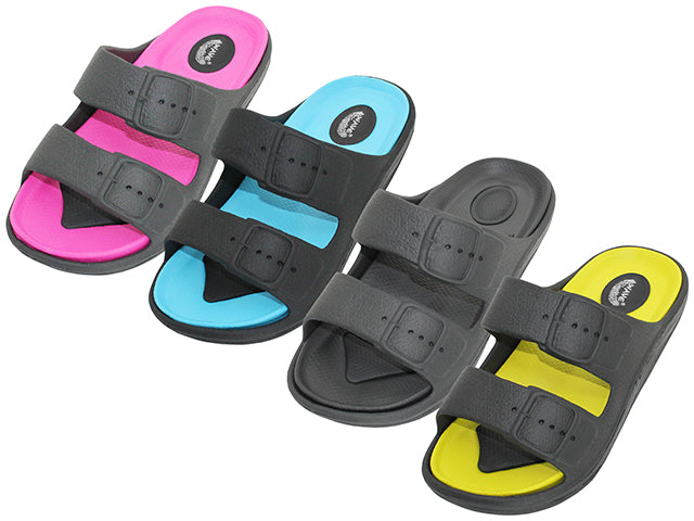 S2510L-A - Wholesale Women's "Wave" Super Soft Double Strap Upper Slides Sandals