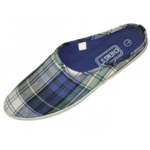 S2662-L - Wholesale Women's "Easy USA" Mule Slip-On Blue Plaid Canvas Shoes