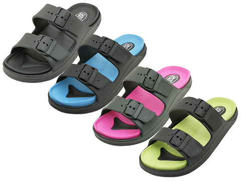 S2710LA - Wholesale Women's "Easy USA" Super Soft Double Strap with Buckle Slide Sandals