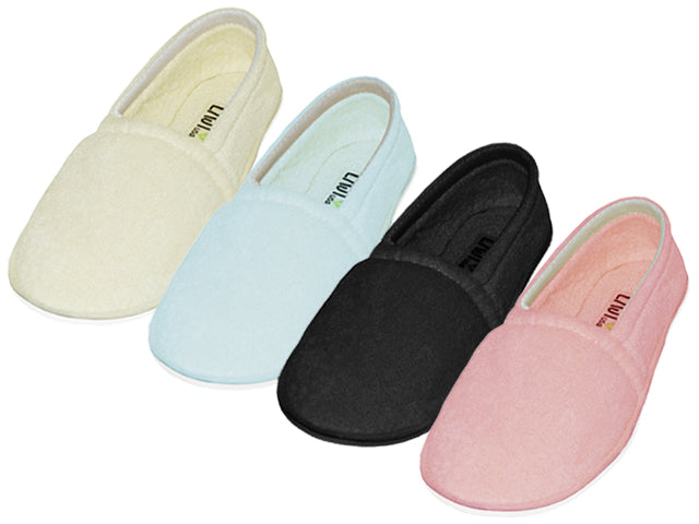 S4049L-A - Wholesale Women's "Easy USA" Pain Relief Cotton Terry Upper Close Toe & Close Back House Slippers