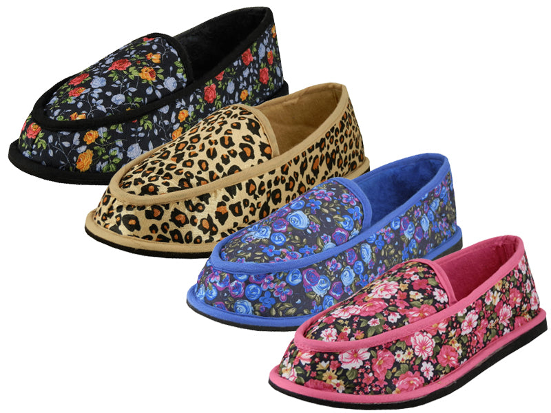 S439L-P - Wholesale Women's " Easy USA " Satin Floral Printed Close Back Bedroom Shoe