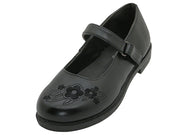 S5003-G - Wholesale Big Girl's "Easy USA" PU Upper with Embroidery Flower on top Black Mary Jane School Shoes