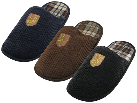 S599M-P - Wholesale Men's "Easy USA" Cotton Corduroy with Embroidery Upper House Slippers