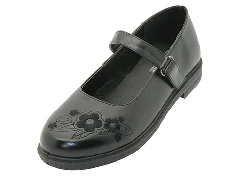 S6003-Y - Wholesale Youth's "Easy USA" Pu Upper with Embroidery Flower on Top Black Mary Jane School Shoes