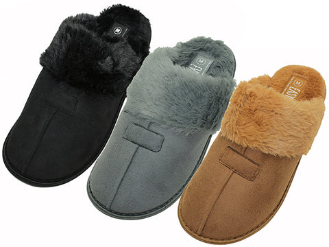 S6288M-Z - Wholesale Men's "Easy USA" Microfiber Upper With Faux Fur Cuff House Slippers