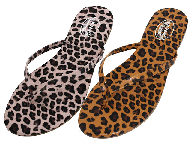 S7059L-A - Wholesale Women's " Wave " Leopard Printed Upper Thong Sandals