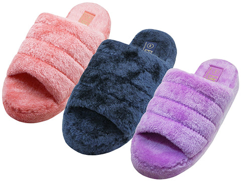 S731L-A - Wholesale Women's "Easy USA" Heavy Plush Open Toe Open Back House Slippers