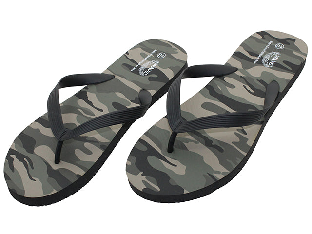 S8079-M - Wholesale Men's "Wave" Comfortable Super Soft Upper Green Camouflage Thong Sandals