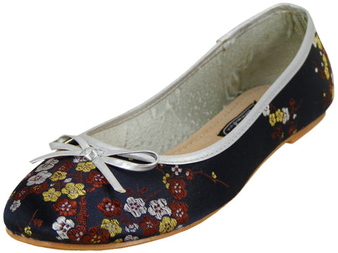 S9200L - Women's "Easy USA" Satin Brocade Ballet Flat Shoes