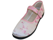 T2-113L - Women's "Easy USA" Satin Brocade Plum Flower Upper Mary Jane Shoes