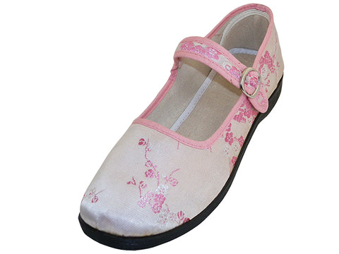 T2-113L - Women's "Easy USA" Satin Brocade Plum Flower Upper Mary Jane Shoes