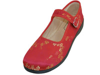 T2-113L - Women's "Easy USA" Satin Brocade Plum Flower Upper Mary Jane Shoes