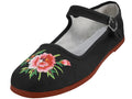T2-114LB-EMB - Wholesale Women's "Easy USA" Floral Embroidered Cotton Upper Classic Mary Janes Shoe Black (T2-114LB-EMB) T2-114LB-EMB-35TO41