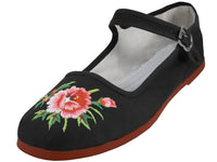 T2-114LB-EMB - Wholesale Women's "Easy USA" Floral Embroidered Cotton Upper Classic Mary Janes Shoe