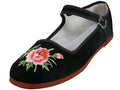 T2-118LB-EMB - Wholesale Women's "Easy USA" Velvet Upper With Embroidery Classic Mary Janes Shoe Black (T2-118LB-EMB) T2-118LB-EMB-36TO41
