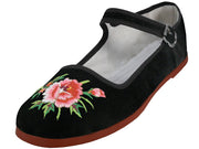 T2-118LB-EMB - Wholesale Women's "Easy USA" Velvet Upper With Embroidery Classic Mary Janes Shoe
