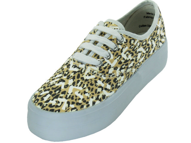 U3018L - Wholesale Women's Platform Lace up Canvas Shoe