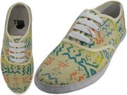 U3028L - Wholesale Women's Ninja Eye Print on Yellow Lace Up Canvas Shoe