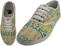 U3028L - Wholesale Women's Ninja Eye Print on Yellow Lace Up Canvas Shoe