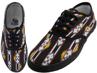 U3035L - Wholesale Women's Black I-Kat Printed Lace Up Canvas Shoe