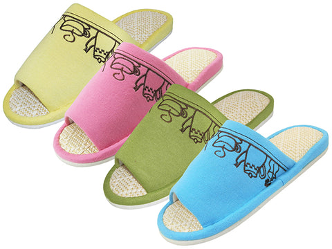W030001 - Wholesale Women's "Easy USA" Open Toes Teacup Embroidered House Slippers
