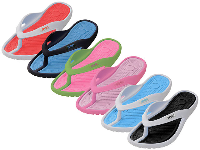 W2230L-A - Wholesale Women's "Easy USA" Soft Comfortable Sport 2 Tone Colors Rubber Thong Sandals