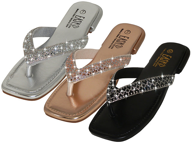W2555L-A - Wholesale Women's "Easy USA" Rhinestone Upper Sandals / Thongs