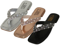 W2555L-A - Wholesale Women's "Easy USA" Rhinestone Upper Sandals / Thongs