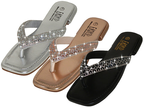 W2555L-A - Wholesale Women's "Easy USA" Rhinestone Upper Sandals / Thongs