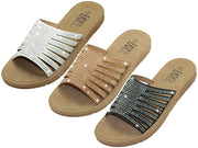 W2668L-A - Wholesale Women's Rhinestone Sandals (3-Color Assortment: Black, Brown & White)
